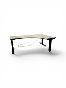 L-Power Sit Stand Desk featuring a curved L-shaped top and a black frame Retail $1800