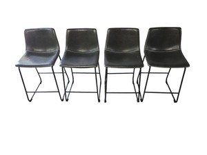 Set of 4 Gray Leather Bar Stools