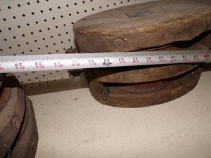 Huge Vintage  Wood Double Pully with Hook