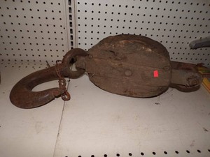 Huge Vintage Wood Pully with Hook