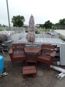 Outdoor Chairs with Table, Umbrella and Footrest