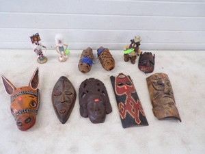 Wood Carved Masks, Native American Dolls, Coral Shells