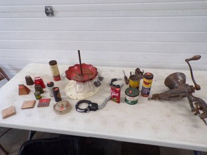 Vintage Tins, Meat Grinder and Cow Bells