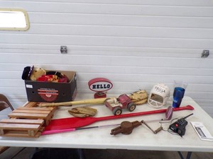 Paddle, Folding Chair, Dolls, Vintage Toy Car, Baseball Bat Hello Sign, Midland Radio
