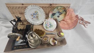 Red Cross Tea Set, Vintage Casige Childs Sewing Machine, Dishes, etc