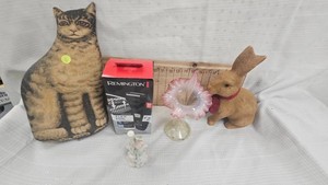 Jack in the Pulpit Vase, Cat Pillow, Drake Process Mache Rabbit