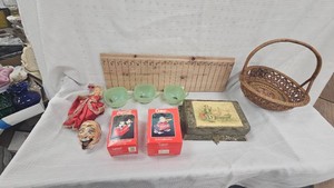Coca Cola Ornaments, Jadite Coffee Cups, Jewelry Box, Ashtray
