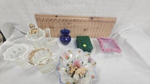 Fenton Rosaaline Glass Bowl, Northwoods Glass SugarCreamer and misc