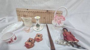 Fenton Art Glass Basket and Vintage Items