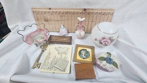 Painted Milk Glass Globe and Brides Bowl, etc