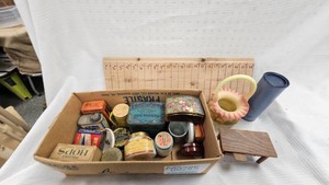 Lot of various Vintage Tins and Fenton Glass Basket