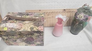 Fenton Vase , other vase, and Treasure Box