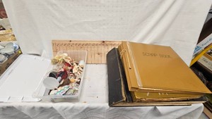 Lot of 2 Scrapbooks with vintage Cutouts and Picture, Misc Trinkets