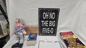 Richard Nixon Doll and 1973 Bronze Inaguaral Medal and Signs