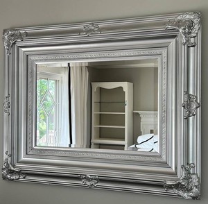 LARGE Ornate Silver Painted Wall Mirror 56 X 46 in