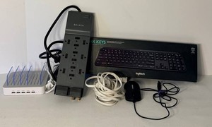 Logitech MX Keys Keyboard, Belkin Power Strip & Dynex Mouse Mixed Lot