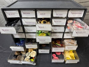 Mixed Lot of Assorted Buttons in Drawer Organizer including Vintage and MOP