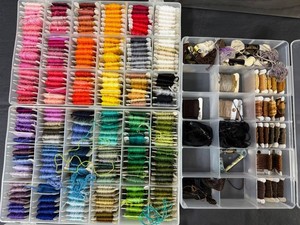 Mixed Embroidery Floss Assortment in Storage Containers including DMC