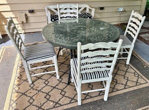 Outdoor Patio Dining Set With Table, 4 Chairs & Bench