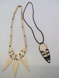 (2) Vintage Hand carved Bone and Bead Necklaces