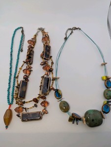 (3) Stone and glass bead necklaces, agate