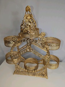 Gold tone floral snack tray carousel