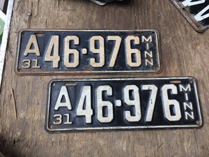 Vintage Pair 1931 Minnesota License Plates