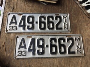 Vintage Pair 1933 Minnesota License Plates