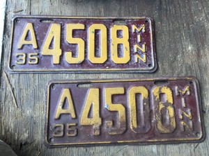 Vintage Pair 1935 Minnesota License Plates