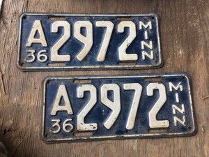 Vintage Pair 1936 Minnesota License Plates