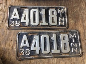 Vintage Pair 1938 Minnesota License Plates