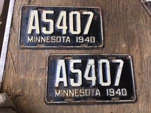 Vintage Pair 1940 Minnesota License Plates