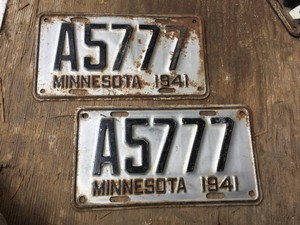 Vintage Pair 1941 Minnesota License Plates