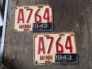 Vintage Pair 194243 Minnesota Wartime License Plates