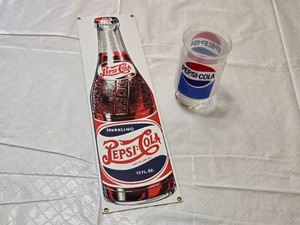 Pepsi-Cola Metal Sign (1992) and Glass Set
