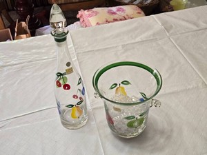 Mouthblown Glassics Fruit-Decorated Glass Decanter and Ice Bucket Set