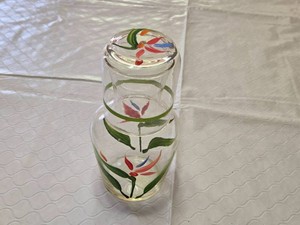 Hand-Painted Floral Glass Carafe and Cup Set