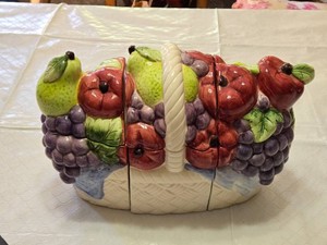Hand-painted 3 Piece Ceramic Fruit Basket Cookie Jar Set, CKRO International 1994