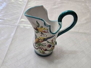 Italian Hand-Painted Ceramic Pitcher with Floral Design