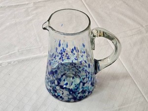Glass Pitcher with Blue and White Speckled Design
