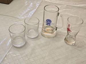 Grain Belt and Pabst Blue Ribbon Beer Glasses and Crown Royal Tumblers