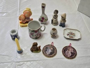 Collection of Decorative Porcelain and Ceramic Figurines and Items including a Richard Ginori trinket dish, a Homco figurine, and an Enesco figurine from 1982