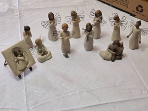 Willow Tree Figurine Collection including Angels and Family Figures, Wire Wings, Carved Design