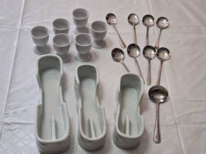 The Canton Collection Ceramics Silverware Holders, Egg Cups and Spoons