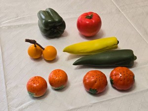 Set of Vintage Ceramic Fruit and Vegetable Figurines - Orange Salt and Pepper Shakers