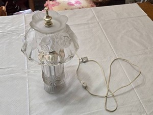 Crystal Table Lamp with Rose Design approximately 14 inches in height