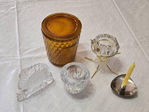 Crystal Home Decor Items including Bavarian Crystal Candle Holder, Princess House Lead Crystal Dish, and Various Glassware