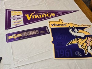 Minnesota Vikings Memorabilia including Pennant, Sign, and Wall Art