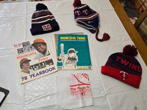 Minnesota Twins Collectible Memorabilia Lot with Hats and Yearbooks (1963 Cover is Off) - Herb Brooks Hat