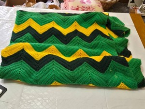 Green, Yellow, and Black Crochet Chevron Blanket Handmade afghan